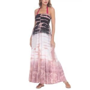 Raviya Junior's Black / Ivory Tiered Tie-Dyed Cover-Up Maxi Dress Size L